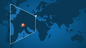 localização do Suíça em a mundo mapa com ampliado mapa do Suíça com bandeira. vetor
