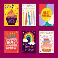 coleção de cartões de aniversário em estilo rabisco vetor