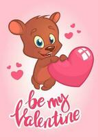 desenho animado cupido Urso segurando coração. ilustrado convite ou cumprimento cartão para st dia dos namorados dia. vetor