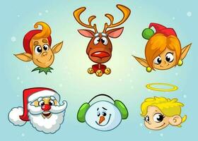 conjunto do Natal personagens. vetor desenho animado cabeça ícones do santa Papai Noel, rena, duende, boneco de neve, anjo