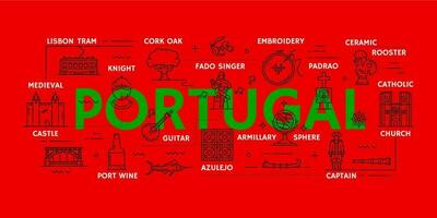 Portugal viagem esboço ícones e infográficos vetor