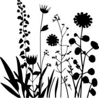 flores silvestres - Preto e branco isolado ícone - vetor ilustração