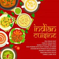 indiano cozinha restaurante pratos cardápio cobrir disposição vetor