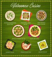 vietnamita cozinha vetor cardápio, Vietnã refeições
