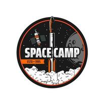 espaço acampamento ícone, foguete, satélite, lua, estrelas vetor