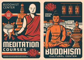 budismo religião Centro escola retro cartazes vetor