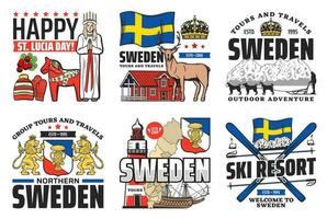 seden ícones, viagem feriados e sueco cultura vetor