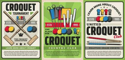 retro cartazes do croquet esporte clube torneio vetor