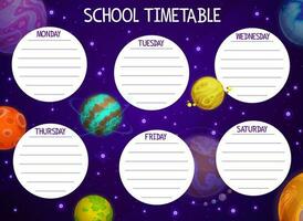 desenho animado espaço escola calendário com planetas vetor