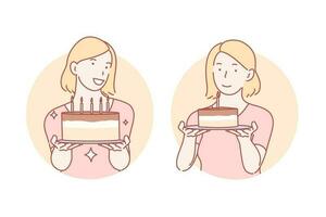 parabéns, aniversário bolo conjunto conceito vetor