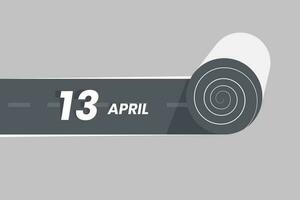 abril 13 calendário ícone rolando dentro a estrada. 13 abril encontro mês ícone vetor ilustrador.