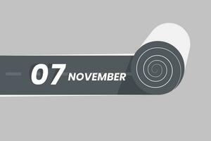novembro 7 calendário ícone rolando dentro a estrada. 7 novembro encontro mês ícone vetor ilustrador.