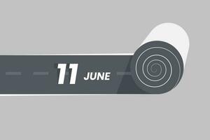 Junho 11 calendário ícone rolando dentro a estrada. 11 Junho encontro mês ícone vetor ilustrador.