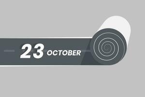 Outubro 23 calendário ícone rolando dentro a estrada. 23 Outubro encontro mês ícone vetor ilustrador.