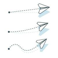 papel origami aviões com pontilhado caminho ícones. vetor