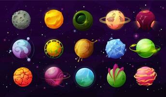 planetas fantásticos desenho animado galáxia ui jogo asteróides vetor