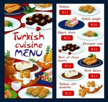 turco cozinha Comida cardápio, pastelaria doce sobremesas vetor