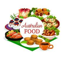 australiano cozinha Comida cardápio, carne e peixe pratos vetor