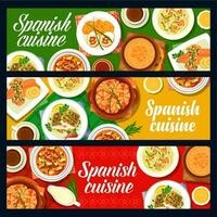 espanhol cozinha Comida cardápio, pratos refeições faixas vetor