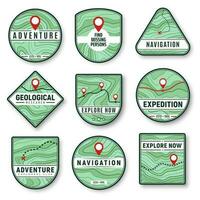 topografia, navegação ícones com topográfico mapa vetor