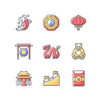 conjunto de ícones de cores rgb da cultura oriental vetor