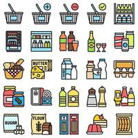 conjunto de ícones relacionados a supermercado e shopping center 2, estilo arquivado