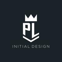 pl logotipo com escudo e coroa, inicial monograma logotipo Projeto vetor