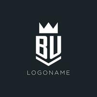 bu logotipo com escudo e coroa, inicial monograma logotipo Projeto vetor