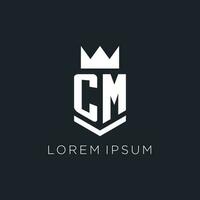 cm logotipo com escudo e coroa, inicial monograma logotipo Projeto vetor