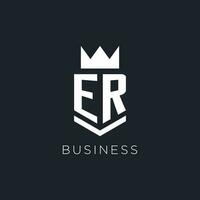 er logotipo com escudo e coroa, inicial monograma logotipo Projeto vetor