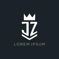 jz logotipo com escudo e coroa, inicial monograma logotipo Projeto vetor