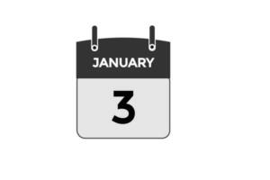 janeiro 3 calendário encontro lembrete, calendário 3 janeiro encontro modelo vetor