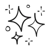 doodle conjunto de ícone de brilho de estrelas vetoriais, ícone de superfície limpa. estrelas de efeito de luz brilhante e explosão brilhante. isolado no fundo branco. ilustração vetorial vetor