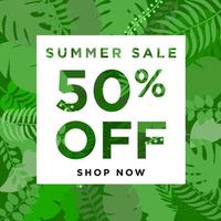 banner de venda de verão com planta exótica da selva