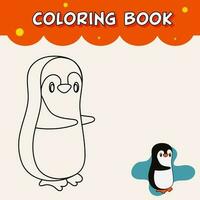 coloração livro Folha com desenho animado pinguim para crianças rastreamento. vetor