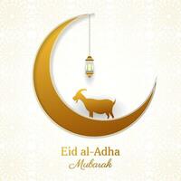 eid al adha Mubarak cumprimento cartão com crescente e ovelha . islâmico vetor ilustração