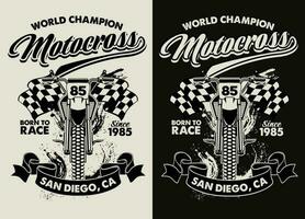 Preto e branco camiseta Projeto do motocross corrida garagem vetor