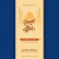 dawat-e-iftar convite cartão com silhueta mesquita e evento detalhes dentro laranja e azul cor. vetor