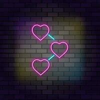 corações amor três ícone tijolo parede e Sombrio fundo. vetor