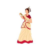 sem rosto jovem senhora segurando toka instrumento dentro Assam tradicional vestir. vetor