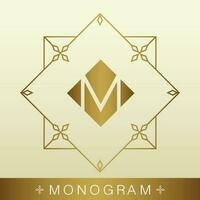 conjunto do simples e gracioso monograma Projeto modelos, elegante lineart logotipo Projeto elementos, ouro com bege vetor