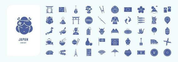 Japão país e cultura ícone definir, Incluindo ícones gostar Bento, biwa, bonsai, Picar bastão e Mais vetor