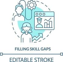 o preenchimento habilidade lacunas turquesa conceito ícone. microtreinamento prática abstrato idéia fino linha ilustração. conectados treinamento. isolado esboço desenho. editável acidente vascular encefálico vetor