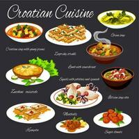croata cozinha frutos do mar, vegetal, carne pratos vetor