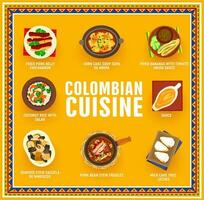 colombiano cozinha vetor poster, Colômbia refeições