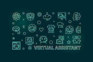 virtual assistente esboço horizontal colorida bandeira - conectados bate-papo e chat-bot vetor ilustração