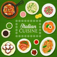italiano cozinha cardápio cobrir, massa pratos e carne vetor