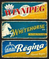 Winnipeg, cavalo branco e regina cidades lata sinais vetor