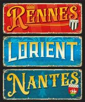 Rennes, lorient, Nantes francês cidade viagem pratos vetor