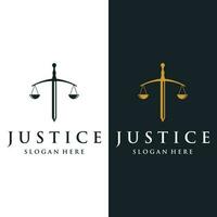 lei empresa e advogado logo.justice modelo com pilar, espada e balanças conceito.vetor ilustração. vetor